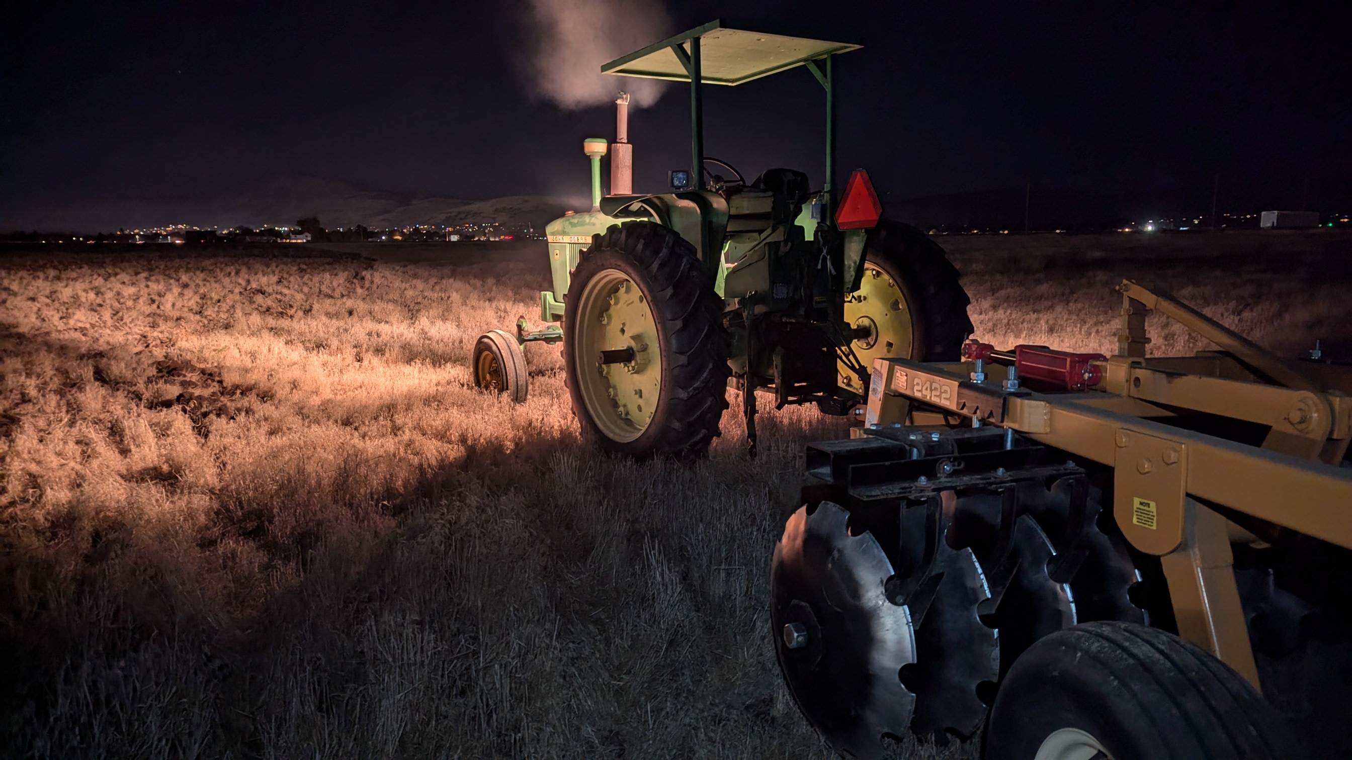 Running the tractor late into the night